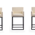 Manhattan Comfort Ambassador Mid-Century Modern Metal Upholstered Counter Stool in Cream - Set of 3