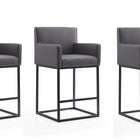 Manhattan Comfort Ambassador Mid-Century Modern Metal Upholstered Counter Stool in Gray - Set of 3