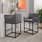 Manhattan Comfort Ambassador Mid-Century Modern Metal Upholstered Counter Stool in Gray - Set of 3