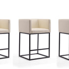 Manhattan Comfort Embassy Mid-Century Modern Metal Upholstered Counter Stool in Cream - Set of 3