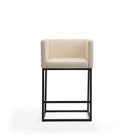 Manhattan Comfort Embassy Mid-Century Modern Metal Upholstered Counter Stool in Cream - Set of 3