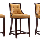 Manhattan Comfort Fifth Avenue Traditional Wood Upholstered Counter Stool in Camel - Set of 3