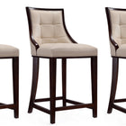 Manhattan Comfort Fifth Avenue Traditional Wood Upholstered Counter Stool in Cream - Set of 3