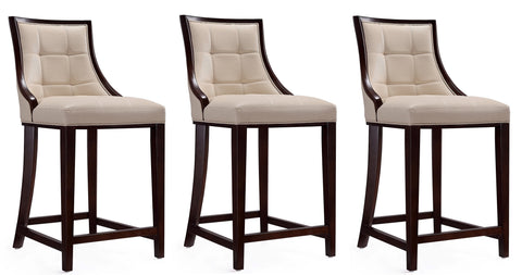 Manhattan Comfort Fifth Avenue Traditional Wood Upholstered Counter Stool in Cream - Set of 3