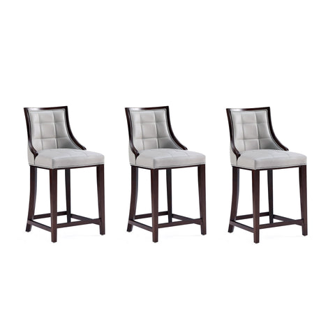 Manhattan Comfort Fifth Avenue Traditional Wood Upholstered Counter Stool in Light Gray - Set of 3