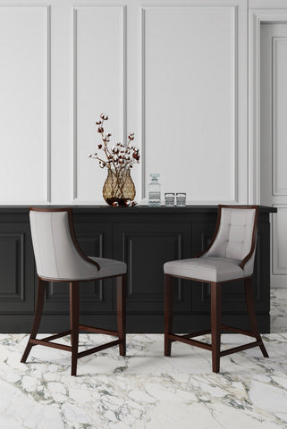 Manhattan Comfort Fifth Avenue Traditional Wood Upholstered Counter Stool in Light Gray - Set of 3