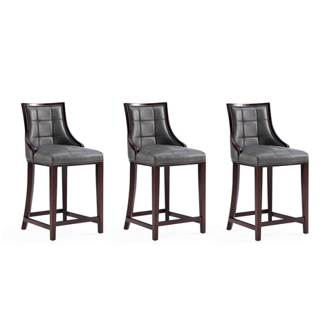 Manhattan Comfort Fifth Avenue Traditional Wood Upholstered Counter Stool in Graphite - Set of 3