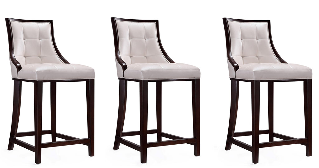 Manhattan Comfort Fifth Avenue Traditional Wood Upholstered Counter Stool in Pearl White - Set of 3