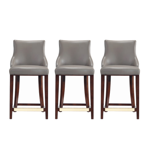 Manhattan Comfort Shubert Modern Wood Upholstered Counter Stool in Dark Taupe - Set of 3