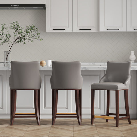 Manhattan Comfort Shubert Modern Wood Upholstered Counter Stool in Dark Taupe - Set of 3