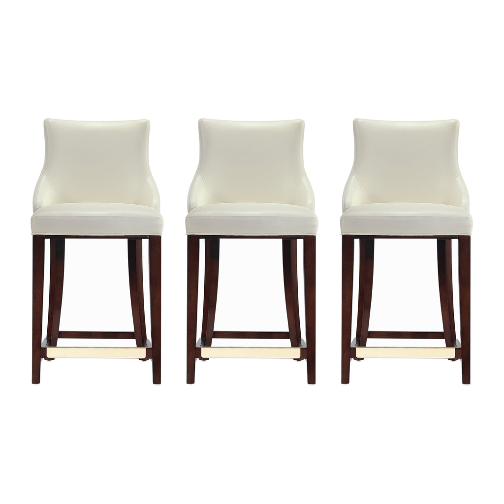 Manhattan Comfort Shubert Modern Wood Upholstered Counter Stool in Ivory - Set of 3
