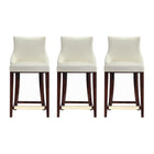 Manhattan Comfort Shubert Modern Wood Upholstered Counter Stool in Ivory - Set of 3
