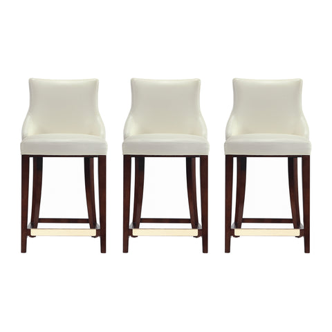 Manhattan Comfort Shubert Modern Wood Upholstered Counter Stool in Ivory - Set of 3