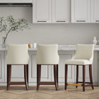 Manhattan Comfort Shubert Modern Wood Upholstered Counter Stool in Ivory - Set of 3