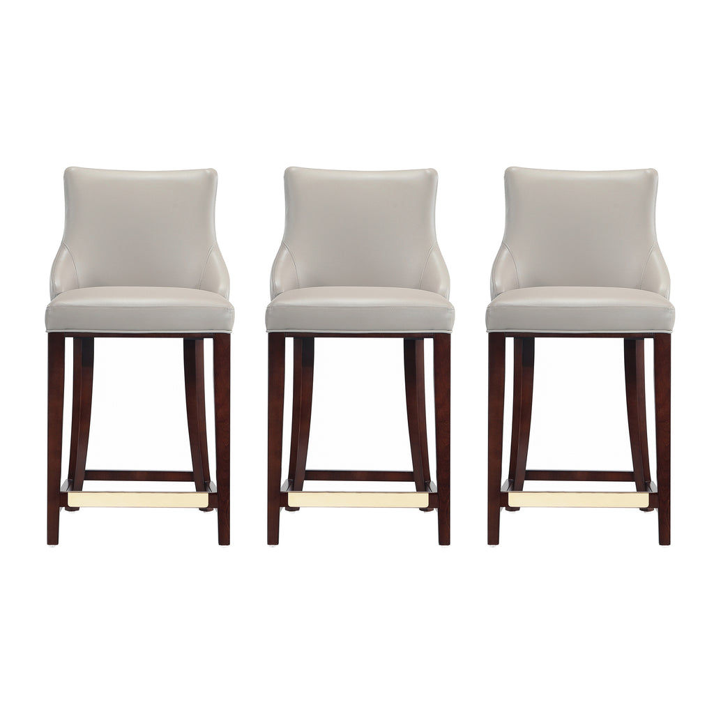 Manhattan Comfort Shubert Modern Wood Upholstered Counter Stool in Light Gray - Set of 3