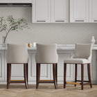 Manhattan Comfort Shubert Modern Wood Upholstered Counter Stool in Light Gray - Set of 3