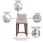 Manhattan Comfort Shubert Modern Wood Upholstered Counter Stool in Light Gray - Set of 3