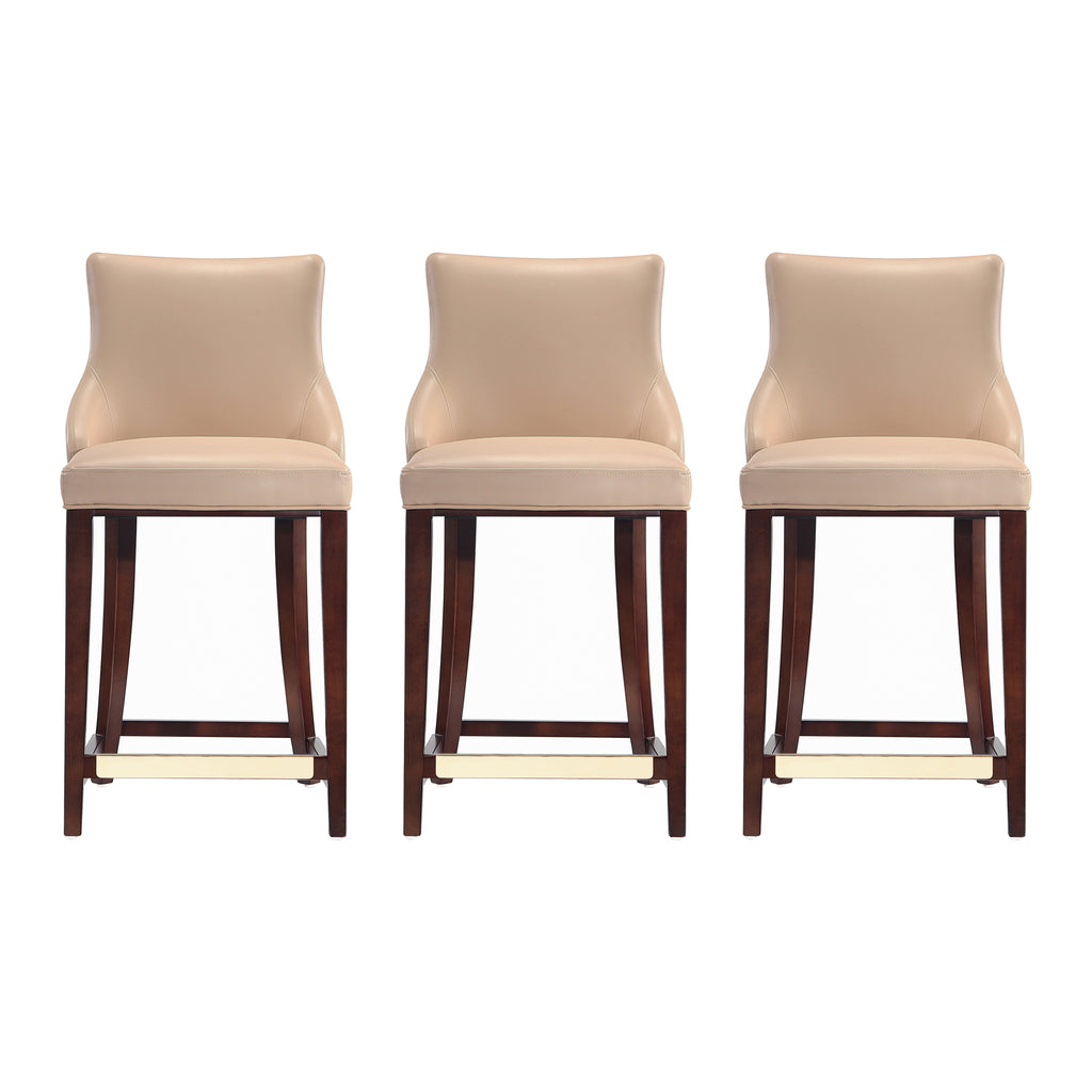 Manhattan Comfort Shubert Modern Wood Upholstered Counter Stool in Tan - Set of 3