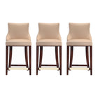 Manhattan Comfort Shubert Modern Wood Upholstered Counter Stool in Tan - Set of 3