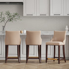 Manhattan Comfort Shubert Modern Wood Upholstered Counter Stool in Tan - Set of 3