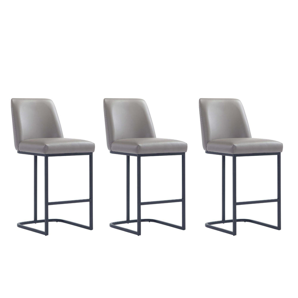 Manhattan Comfort Serena Modern Metal Upholstered Counter Stool in Taupe - Set of 3