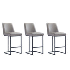 Manhattan Comfort Serena Modern Metal Upholstered Counter Stool in Taupe - Set of 3