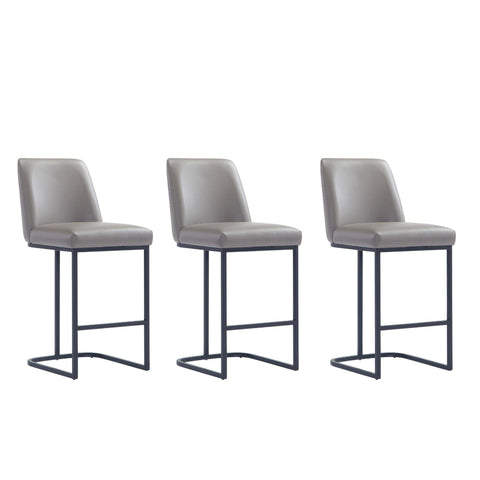 Manhattan Comfort Serena Modern Metal Upholstered Counter Stool in Taupe - Set of 3