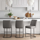 Manhattan Comfort Serena Modern Metal Upholstered Counter Stool in Taupe - Set of 3
