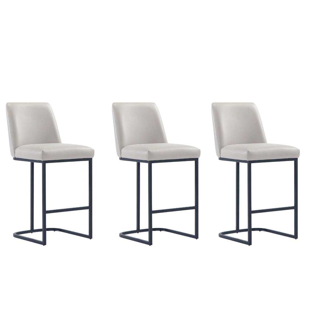 Manhattan Comfort Serena Modern Metal Upholstered Counter Stool in Light Gray - Set of 3