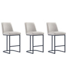 Manhattan Comfort Serena Modern Metal Upholstered Counter Stool in Light Gray - Set of 3