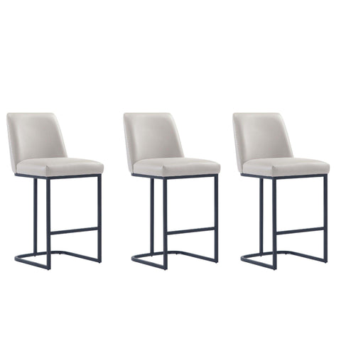 Manhattan Comfort Serena Modern Metal Upholstered Counter Stool in Light Gray - Set of 3