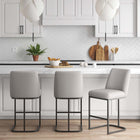 Manhattan Comfort Serena Modern Metal Upholstered Counter Stool in Light Gray - Set of 3