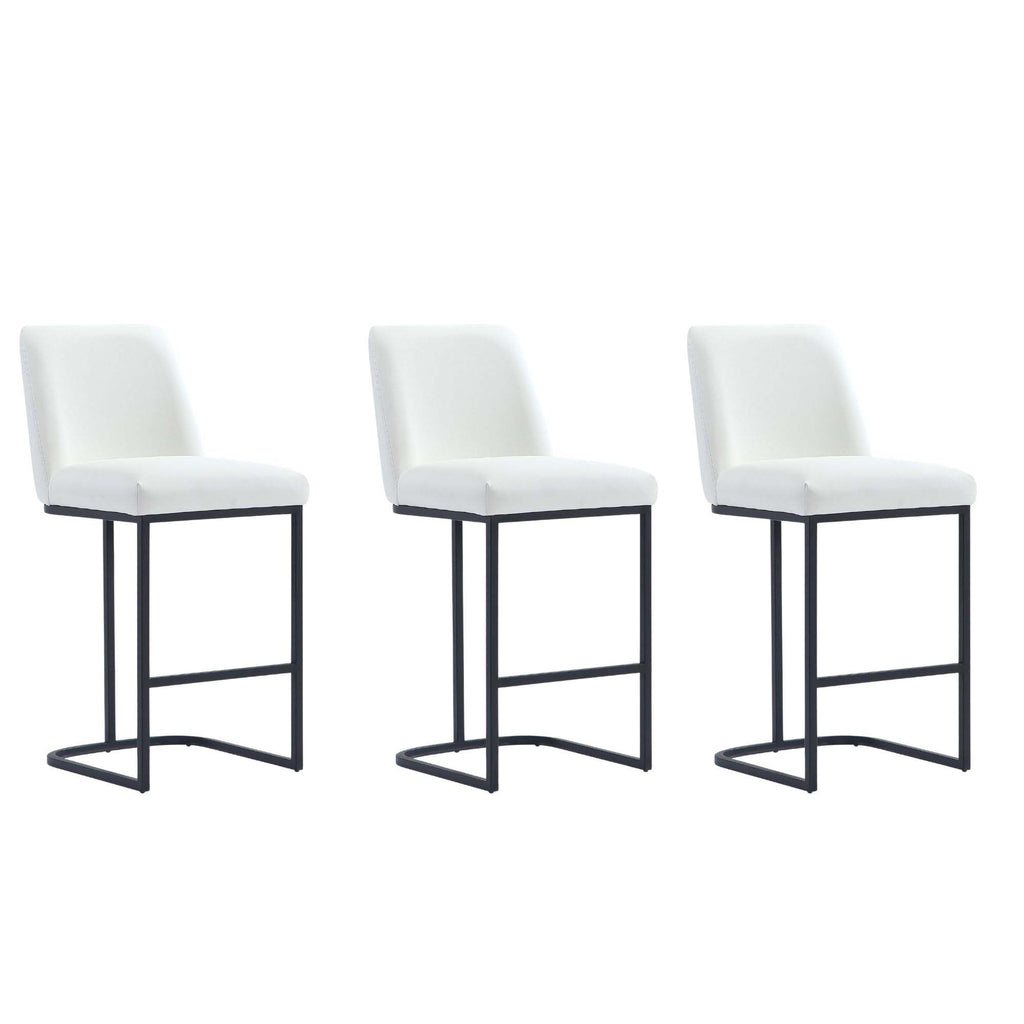 Manhattan Comfort Serena Modern Metal Upholstered Counter Stool in White - Set of 3