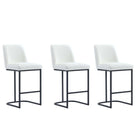 Manhattan Comfort Serena Modern Metal Upholstered Counter Stool in White - Set of 3