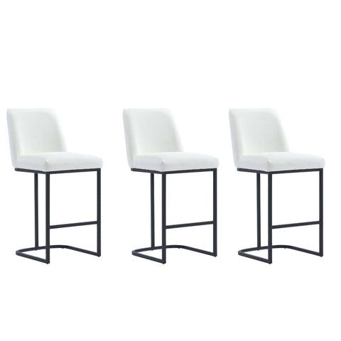 Manhattan Comfort Serena Modern Metal Upholstered Counter Stool in White - Set of 3