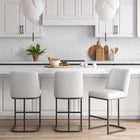 Manhattan Comfort Serena Modern Metal Upholstered Counter Stool in White - Set of 3