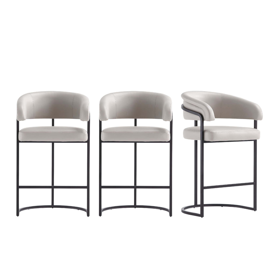 Manhattan Comfort Augusta Modern Metal Upholstered Counter Stool in Light Gray - Set of 3