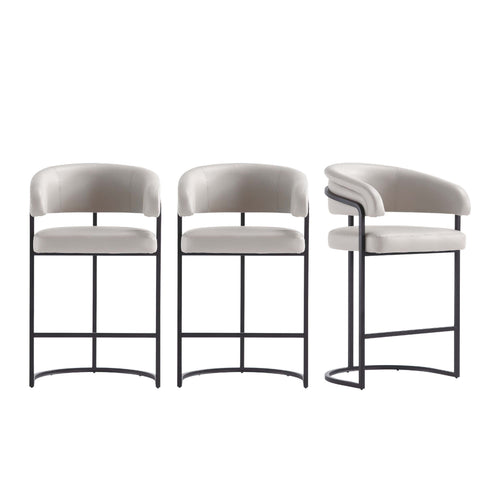 Manhattan Comfort Augusta Modern Metal Upholstered Counter Stool in Light Gray - Set of 3