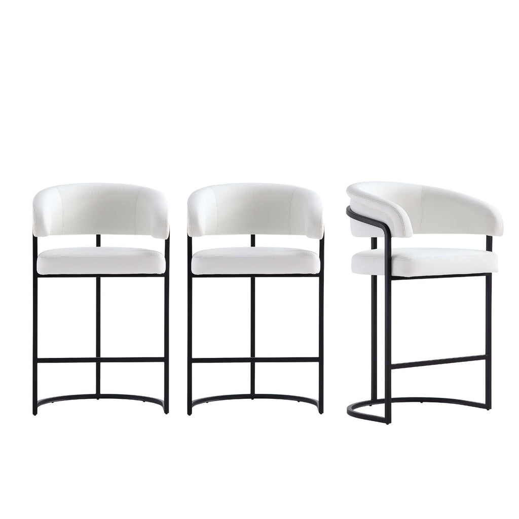 Manhattan Comfort Augusta Modern Metal Upholstered Counter Stool in White - Set of 3