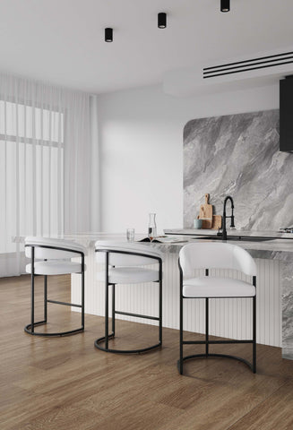 Manhattan Comfort Augusta Modern Metal Upholstered Counter Stool in White - Set of 3