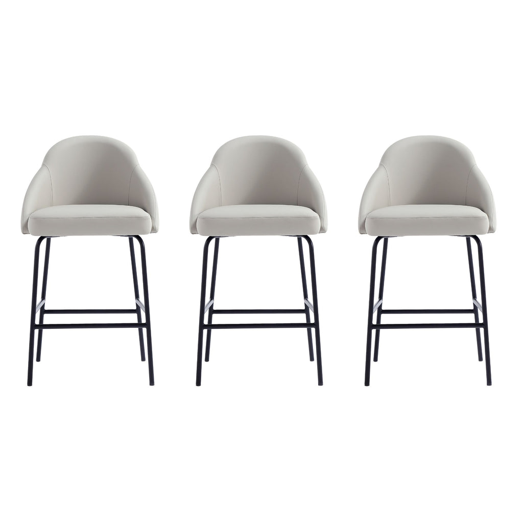 Manhattan Comfort Gracie Modern Metal Upholstered Counter Stool in Stone Gray and Black - Set of 3
