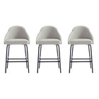 Manhattan Comfort Gracie Modern Metal Upholstered Counter Stool in Stone Gray and Black - Set of 3