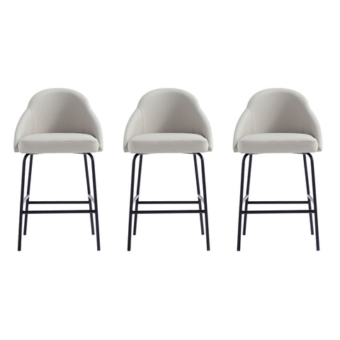 Manhattan Comfort Gracie Modern Metal Upholstered Counter Stool in Stone Gray and Black - Set of 3