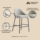 Manhattan Comfort Gracie Modern Metal Upholstered Counter Stool in Stone Gray and Black - Set of 3