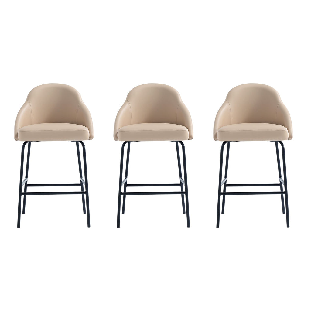 Manhattan Comfort Gracie Modern Metal Upholstered Counter Stool in Tan and Black - Set of 3