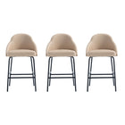 Manhattan Comfort Gracie Modern Metal Upholstered Counter Stool in Tan and Black - Set of 3