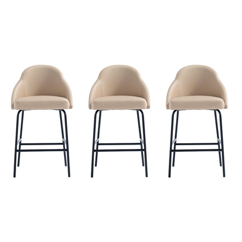 Manhattan Comfort Gracie Modern Metal Upholstered Counter Stool in Tan and Black - Set of 3