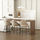 Manhattan Comfort Gracie Modern Metal Upholstered Counter Stool in Tan and Black - Set of 3