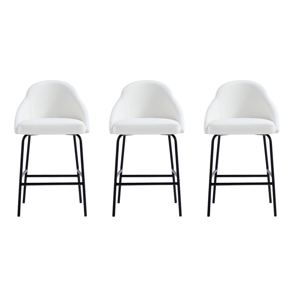 Manhattan Comfort Gracie Modern Metal Upholstered Counter Stool in White and Black - Set of 3