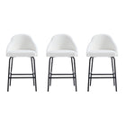 Manhattan Comfort Gracie Modern Metal Upholstered Counter Stool in White and Black - Set of 3